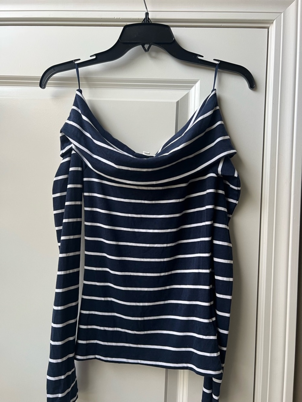 Splendid Navy & White Striped Off-Shoulder Jersey Cowl Neck Top